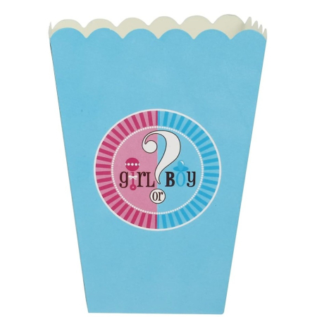Tematica Fata/Baiat - Set 6 Cutii Popcorn Gender Reveal, , Girl or Boy, din Carton, 13 x 9 cm, Roz/Albastru