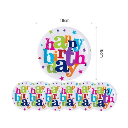 Set 6 Farfurii Unica Folosinta, , Imprimeu Happy Birthday, din Carton, Diametru 18 cm, Multicolor [2]