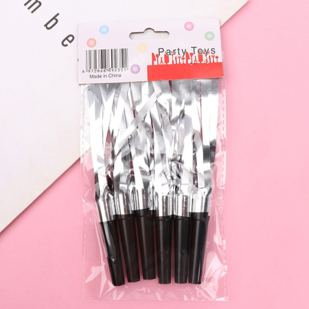 Set 6 Fluiere Party cu Franjuri, , din Plastic, Argintiu [2]