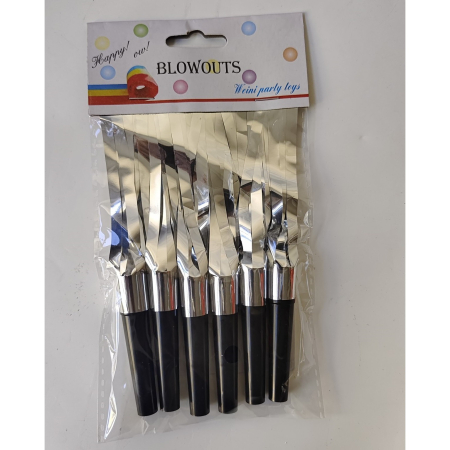 Set 6 Fluiere Party cu Franjuri, , din Plastic, Argintiu [1]