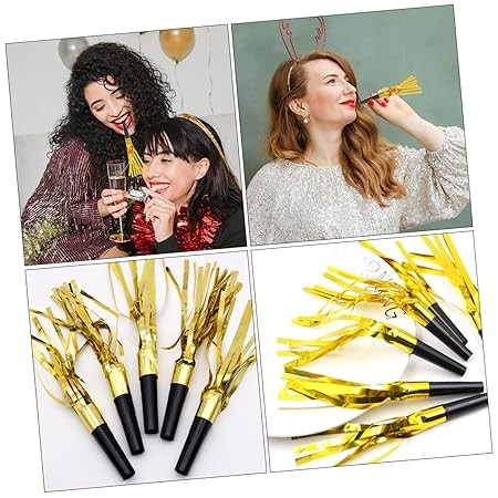 Set 6 Fluiere Party cu Franjuri, , din Plastic, Auriu [4]