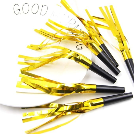 Set 6 Fluiere Party cu Franjuri, , din Plastic, Auriu [6]