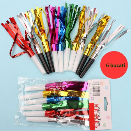 Set 6 Fluiere Party cu Franjuri, , din Plastic, Multicolor [10]