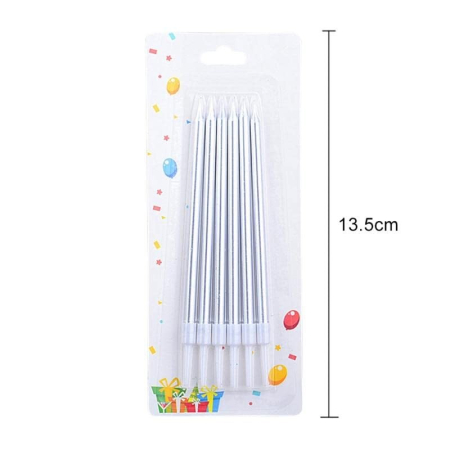 Set 6 Lumanari de Tort, , din Parafina, 11 x 0.4 cm, Lucioase, Argintiu [3]