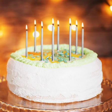 Set 6 Lumanari de Tort, , din Parafina, 11 x 0.4 cm, Lucioase, Argintiu [6]