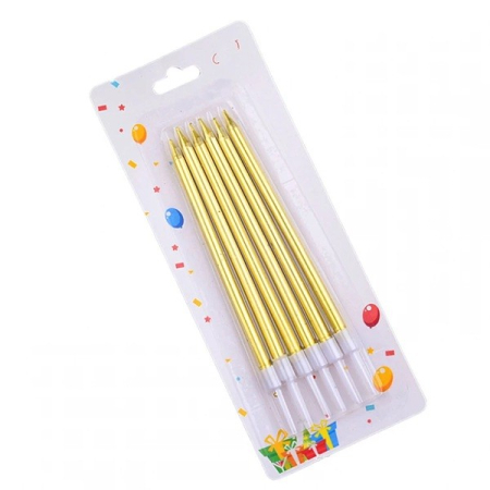 Lumanari si Toppere - Set 6 Lumanari de Tort, , din Parafina, 11 x 0.4 cm, Lucioase, Auriu