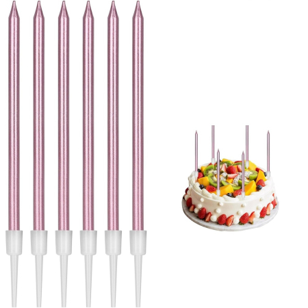 Set 6 Lumanari de Tort, , din Parafina, 11 x 0.4 cm, Lucioase, Roz Auriu [4]
