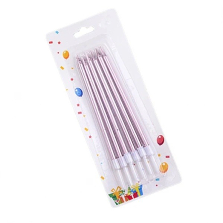 Lumanari si Toppere - Set 6 Lumanari de Tort, , din Parafina, 11 x 0.4 cm, Lucioase, Roz Auriu