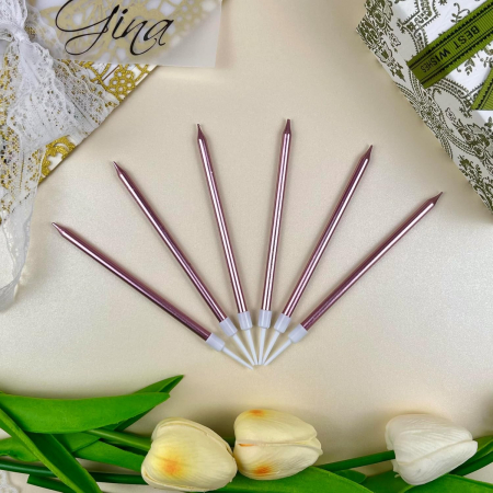 Set 6 Lumanari de Tort, , din Parafina, 11 x 0.4 cm, Lucioase, Roz Auriu [2]