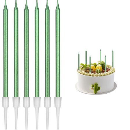 Set 6 Lumanari de Tort, , din Parafina, 11 x 0.4 cm, Lucioase, Verde [3]