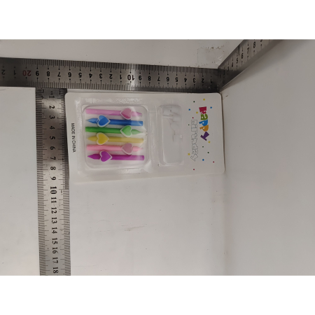 Set 6 Lumanari de Tort, , Model Creion cu Inimioare, 5.9 x 1.1 cm, din Ceara, Multicolor [4]
