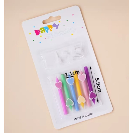 Set 6 Lumanari de Tort, , Model Creion cu Inimioare, 5.9 x 1.1 cm, din Ceara, Multicolor [3]