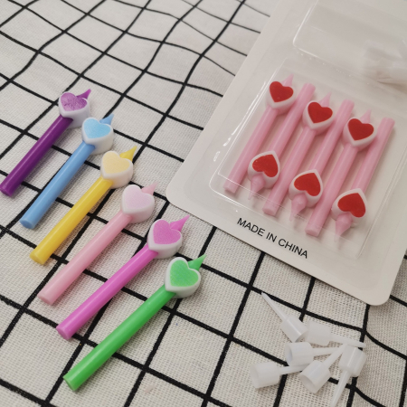 Set 6 Lumanari de Tort, , Model Creion cu Inimioare, 5.9 x 1.1 cm, din Ceara, Multicolor [2]