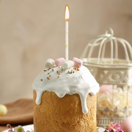 Set 6 Lumanari Lungi, , din Parafina, 10 x 0.5 cm, Happy Birthday, Alb/Auriu [1]