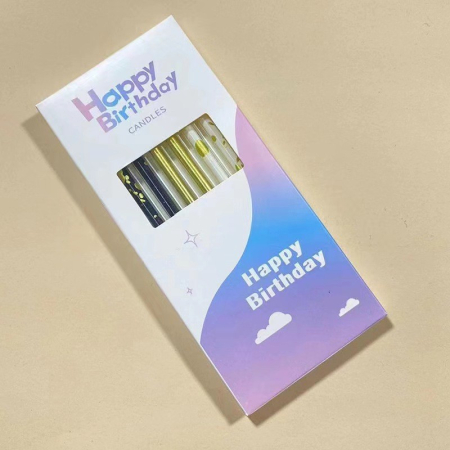 Set 6 Lumanari Lungi, , din Parafina, 10 x 0.5 cm, Happy Birthday, Alb/Negru/Auriu [1]