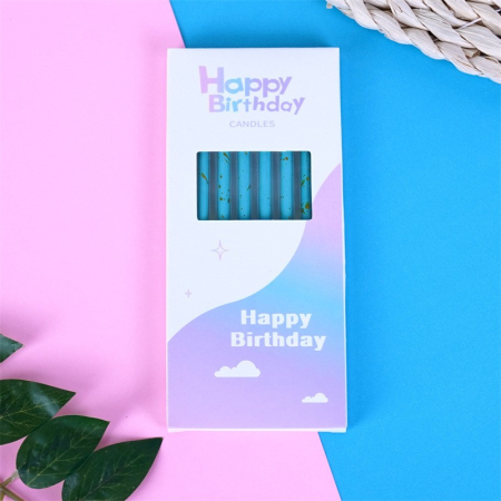 Set 6 Lumanari Lungi, , din Parafina, 10 x 0.5 cm, Happy Birthday, Albastru [2]