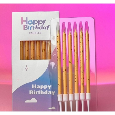 Set 6 Lumanari Lungi, , din Parafina, 10 x 0.5 cm, Happy Birthday, Bej [2]
