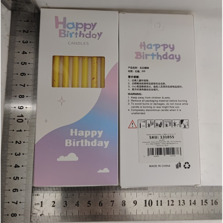 Set 6 Lumanari Lungi, , din Parafina, 10 x 0.5 cm, Happy Birthday, Galben [4]