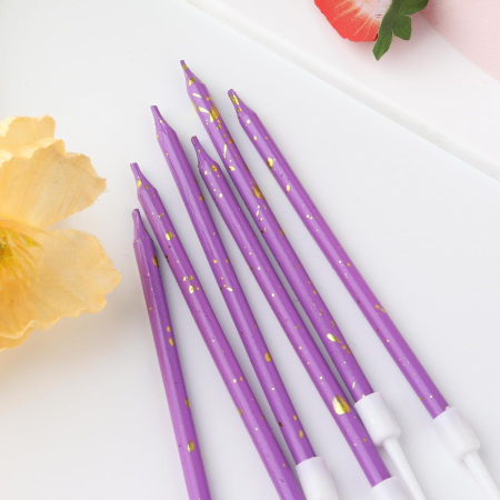 Set 6 Lumanari Lungi, , din Parafina, 10 x 0.5 cm, Happy Birthday, Mov [3]