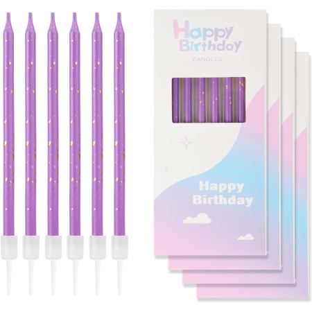 Set 6 Lumanari Lungi, , din Parafina, 10 x 0.5 cm, Happy Birthday, Mov [6]