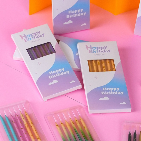 Set 6 Lumanari Lungi, , din Parafina, 10 x 0.5 cm, Happy Birthday, Mov [2]