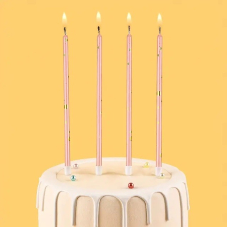 Set 6 Lumanari Lungi, , din Parafina, 10 x 0.5 cm, Happy Birthday, Roz [2]