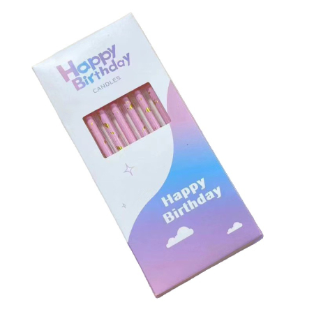 Lumanari si Toppere - Set 6 Lumanari Lungi, , din Parafina, 10 x 0.5 cm, Happy Birthday, Roz