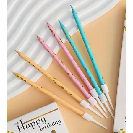 Set 6 Lumanari Lungi, , din Parafina, 10 x 0.5 cm, Happy Birthday, Roz [3]