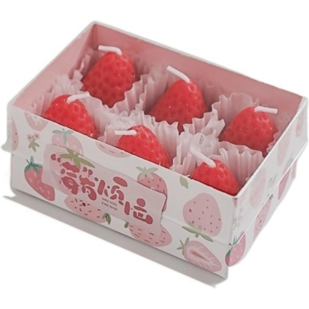 Lumanari - Set 6 Lumanari Parfumate, , Model Capsunici, Ardere 30 min, 78g, 6.3 x 9.3 x 3.8 cm, Rosu