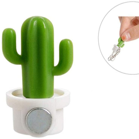 Set 6 Magneti de Frigider, , Model Cactusi in Ghiveci, din ABS si Magnet, Verde/Alb [9]
