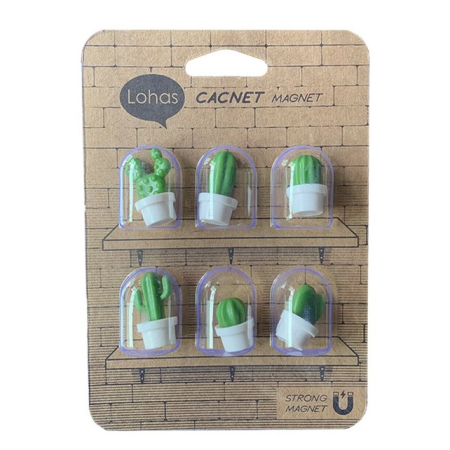 Set 6 Magneti de Frigider, , Model Cactusi in Ghiveci, din ABS si Magnet, Verde/Alb [7]