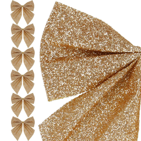 Set 6 ornamente pentru bradul de Craciun, fundita, 8cm, auriu [3]