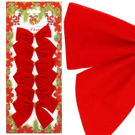 Set 6 ornamente pentru bradul de Craciun, fundita, 8cm, rosu [3]