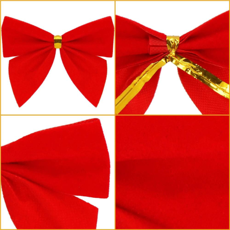 Set 6 ornamente pentru bradul de Craciun, fundita, 8cm, rosu [9]