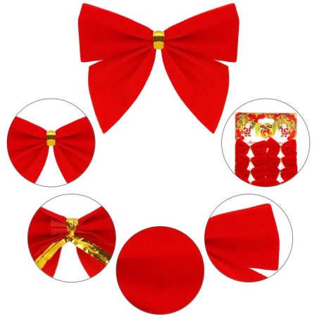 Set 6 ornamente pentru bradul de Craciun, fundita, 8cm, rosu [2]