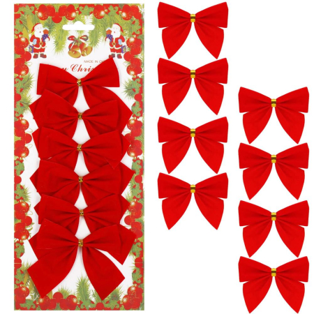 Set 6 ornamente pentru bradul de Craciun, fundita, 8cm, rosu [5]