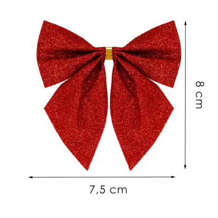 Set 6 ornamente pentru bradul de Craciun, fundita, 8cm, rosu cu sclipici [5]