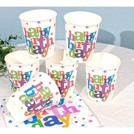 Set 6 Pahare, , Imprimeu Happy Birthday, din Carton, 7.5 x 7.8 cm, Multicolor [3]