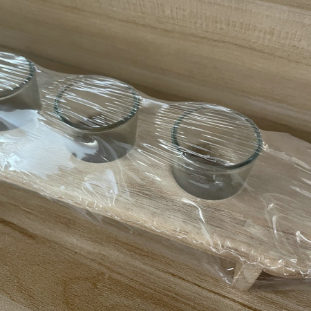 Set 6 Pahare Shot din Sticla , cu Suport din Lemn, Design Rustic, 49.5 x 7 x 6.5 cm, Maro [3]