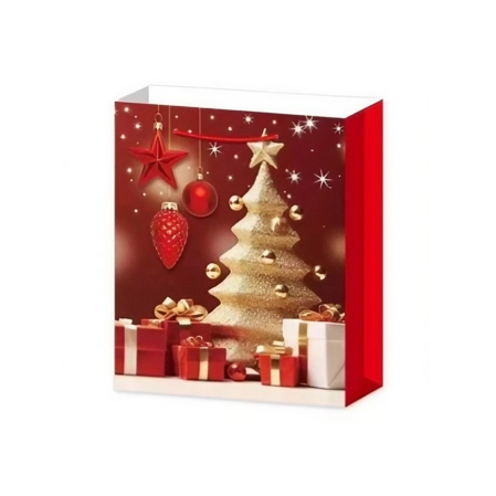 Set 6 Pungi Cadou, , Imprimeu Tematica Brad de Craciun, Model Random, din Hartie, Impachetare Usoara a Cadourilor, 18.5x22.5x8.5 cm, Multicolor [5]