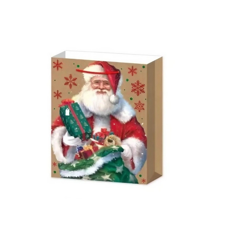 Set 6 Pungi Cadou, , Imprimeu Tematica Mos Craciun, Model Random, din Hartie, Impachetare Usoara a Cadourilor, 18.5x22.5x8.5 cm, Multicolor [6]