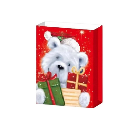 Set 6 Pungi Cadou, , Imprimeu Tematica Mos Craciun si Ursuleti, Model Random, din Hartie, Impachetare Usoara a Cadourilor, 18.5x22.5x8.5 cm, Multicolor [1]