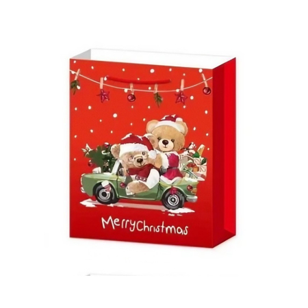 Set 6 Pungi Cadou, , Imprimeu Tematica Mos Craciun, Ursuleti, Brazi, Model Random, din Hartie, Impachetare Usoara a Cadourilor, 18.5x22.5x8.5 cm, Multicolor [4]