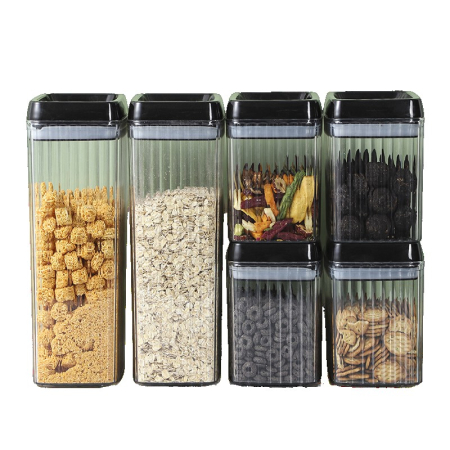 Organizatoare si Depozitare Bucatarie - Set 6 Recipiente din Plastic, , pentru Alimente/Obiecte, Inchidere Ermetica, Textura Ondulata, 4 x 1.5l, 2 x 3.3l, Transparent