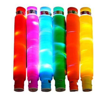 Jucarii Senzoriale, Fidget Toys - Set 6 Tuburi Antistres, , cu Lumina LED, Fidget Pop Tube, multicolor