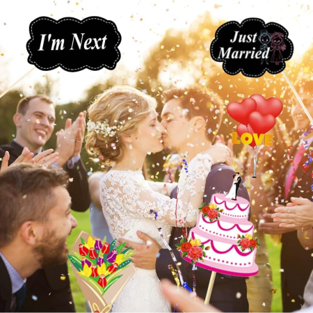 Set 60 de Accesorii pentru Petrecere, , Tematica Nunta, Props pentru Coltul de Poze, Ochelari, Palarii, Mustata, Cravata, pentru Evenimente, Multicolor [6]