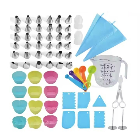 Ustensile pentru Bucătărie - Set 63 Piese Ustensile pentru Ornare Prajituri, , din Plastic si Otel Inoxidabil, Forme Briose, Multicolor