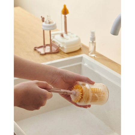 Set 7 Piese de Spalat/Uscat Biberoane, , Portabil, Peri de Silicon, pentru Tetine, Suzete, Biberoane, Paie, Cutie Inclusa, 16 x 11 x 5 cm, Model Ursulet, Galben [2]