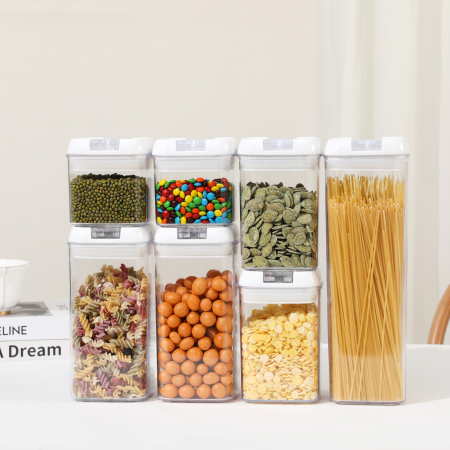 Set 7 Recipiente din Plastic, , pentru Alimente/Obiecte, Inchidere Ermetica, 2 x 0.5l, 2 x 0.8l, 2 x 1.2l, 1 x 1.9 l, Capac Alb, Transparent [1]