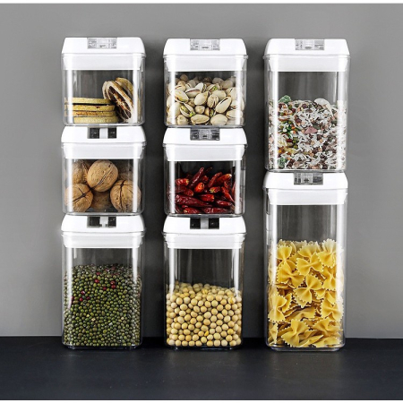 Set 7 Recipiente din Plastic, , pentru Alimente/Obiecte, Inchidere Ermetica, 2 x 0.5l, 2 x 0.8l, 2 x 1.2l, 1 x 1.9 l, Capac Alb, Transparent [4]